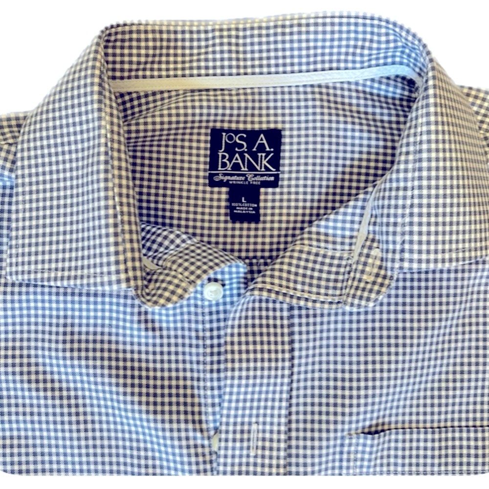 Jos. A Bank Blue/White Checkered Gingham Wrinkle Free Dress Shir…